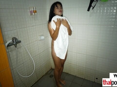 Amateur asian teen showering and fucking