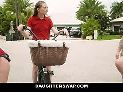 Watch as Dads Dick Swardson & Peter Green teach their daughters Jessae Rosae & Val Steele how to ride a bike - full scene!