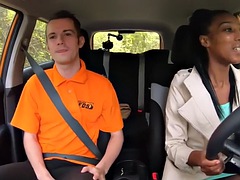 Ebony public driving student got fucked in the backseat