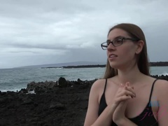 Amateur, Plage, Exhib, Petite amie, Poilue, De plein air, Pov