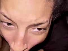 Ebony slut gives rough deepthroat blowjob