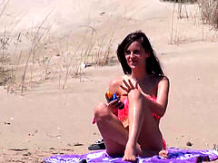 Beach Dogging! Ainara boinks a spycam and a duo joins them