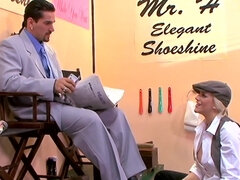 Shoe shine employee Eve Laurence gets nailed by client
