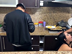 Married couple cook for the boss but the wife has to pay the debt being the boss slut