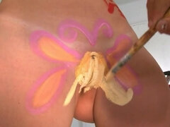 Blind date turns into naked body painting for seductive MILF