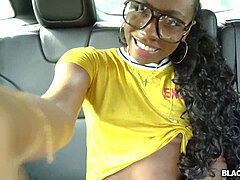 Black black teen spread her legs broad open and the driver finger boinks her befor taking a joy ride