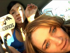 Three non-pro sluts do dirty things in the positively bang bus