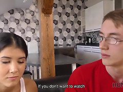 Petite Czech girl sells her pussy for a vacation and gets fucked hard in front of her cuckold husband