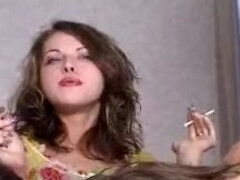 Smoking mistresses using two subs in bedroom