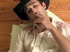 Thick smoking cowboy Cody strokes his stiff pulsating shaft