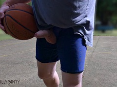 Playing basketball on a public court with my dick on display