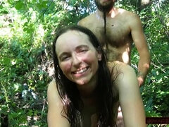 Muddy, Hairy MILF Gets Pounding in Woods and Meadow, Begs “Fuck Me”