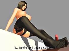 3D woman with big tits rubs feet and fucks