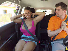 faux Driving college Chloe Lamour gets her ginormous tits out