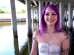 YNGR - hot tatted Purple Hair Punk Teen Gets boned