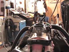 CFNM femdom MILF in latex teases bound sub with cock pump