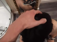 Quickie blowjob and unprotected, risky sex with a stranger girl in the toilet at home party.