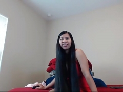 Gorgeous Long Haired Asiatic Striptease & Hairplay