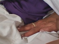 Hot granny sucks and rides two huge cocks