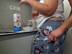 Hot sex at the kitchen with big-breasted fatty