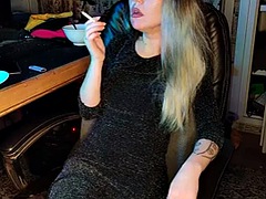 Adult stepdaughter smokes a cigarette