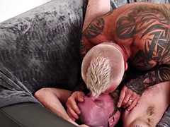 BEARFILMS Bear Marc Angelo fucks tattooed babe bareback after rimming