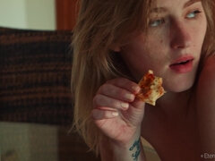 Beautiful Girl Mila Eats Pizza Naked - Blonde in fetish solo food fetish