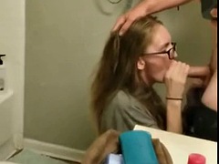 Hot amateur on her knees in the bathroom to suck so