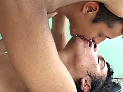 Skinny Latino amateur cum swapping barebacked by lover