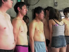 Pleasing Japanese huzzy taking part in very hard group sex in public place