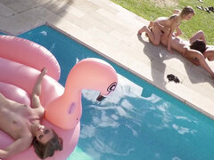 Candy Teen, Kaisa Nord and Lana Roy lesbian orgy by the pool