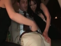 Two horny Japanese babes show a horny businessman the sights