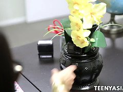 Teenage asian assistant Lexi Mansfield office fucks for facial cumshot