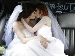 Hot brides Kymberlee Anne and Dolly Little licking passionately in bed