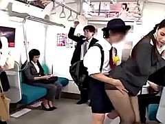 Horny brat fuck an office woman on a subway ride