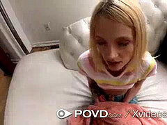 POVD lil' blond bends OVER for huge dick