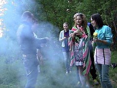Three college girls jizzed on tits outdoor