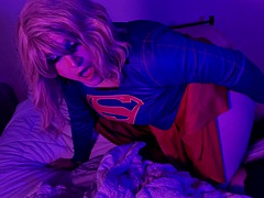 Sissy Supergirl first time with a dildo