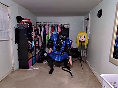 PVC Layered Maid Cosplay and Breathing Play with Gas Mask, Pipe in Suit