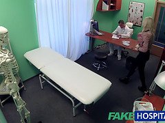 Daisy Lee's fake hospital POV blowjob leads to hardcore doggy-style action with her busty blonde patient