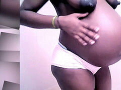 아프리카인, 흑인, 핑거링, 엄마, 젖꼭지, 임신한