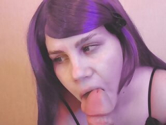 Lascivious purple bitch gives bj cock, Point of view fellation and plus cum on face