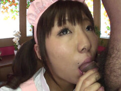 Sweet Asian maid, Mahiru Tsubaki is ready for new tasks her boss has for her