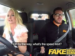 Busty blonde MILF Cindy Sun fucks fake driving instructor Ryan Ryder in car