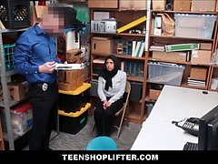 Muslim young enormous natural knockers Ella Knox caught shoplifting and fucked by security