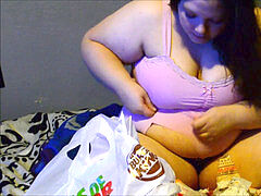Bbw Yoshiko Fat dame slurps burgers getting bigger, jiggling and shaking