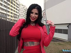 Megan Inky gets her big tits and tattoos drilled in public POV reality video