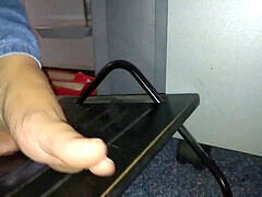 Sneaky peek at young feet under the desk (classic but still hot)