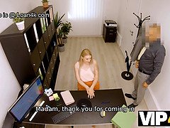 Hungarian blonde gets naughty during office interview with the money lender