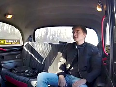 Cute euro taxi driver gets pussy licked before backseat sideways sex